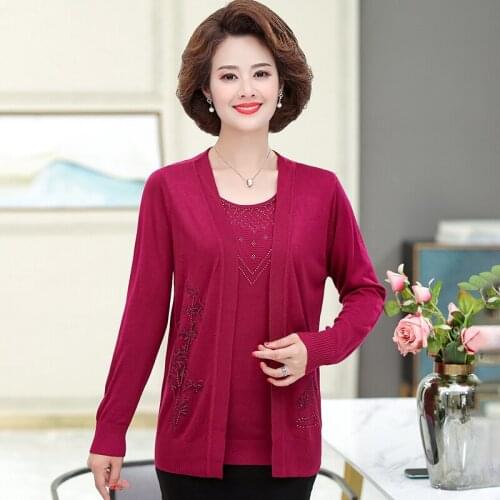 Fake Two Pieces Women Sweaters And Pullovers Fashion Casual 2021 Female Long Sleeve Knitting Tops Diamond Jumper Coat