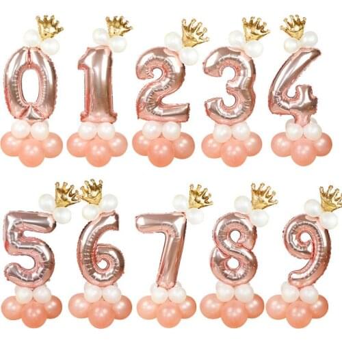 13pcs/set Rose Gold Number Aluminum Foil Balloons Happy Birthday Balloons Birthday Party Decoration Number Balloons