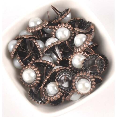 20Pcs 15x16mm Round Pearl Brads For Scrapbooking Crafts Metal Brad Rivets Shoes Decor Embellishment DIY Accessories c2583