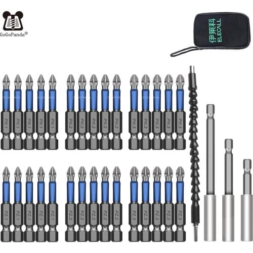 35Pcs/Lot 50mm GCr15 Pozidrive Bits Hex Shanked Anti Slip Screwdriver Bits Magnetic Single Head PZ1 / PZ2 / PZ3 PH1 PH2 PH3