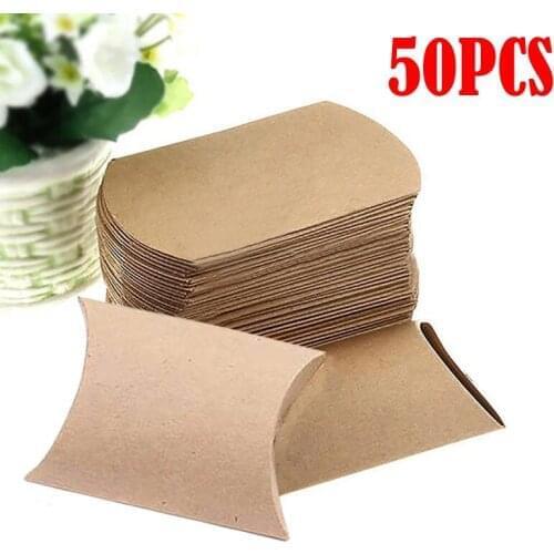 50PCS Kraft Paper Pillow Favor Box Wedding Party Favour Valentines Day Gift Candy Boxes Home Party Birthday Supply