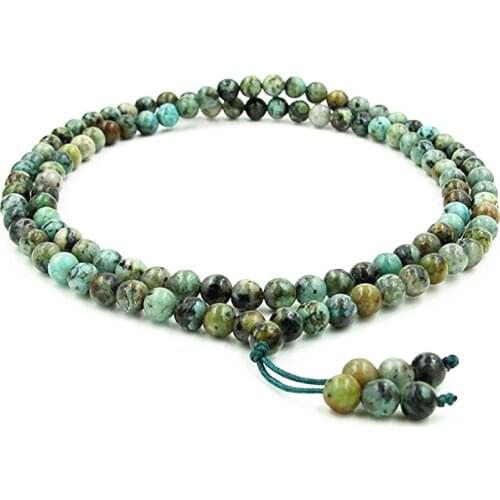 6MM 108 Green Flower Stone Beads Rosary Mala for Medita Long Necklace women jewelry