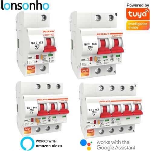 Lonsonho Smart WiFi Circuit Breaker AC Breaker Surge Protector 1P 2P 3P 4P 16-125A Tuya Smart Life Alexa Google Home Compatible