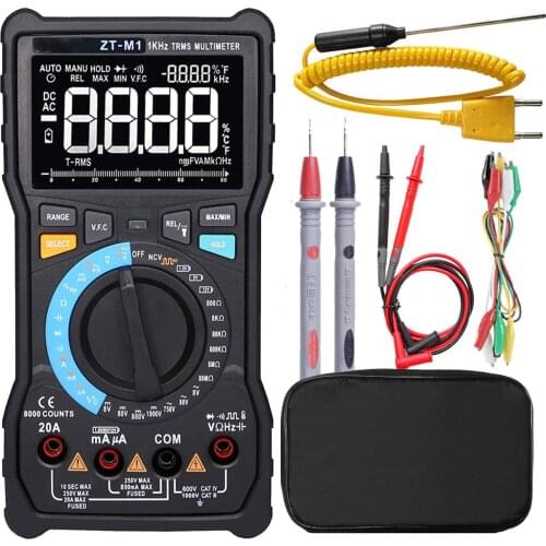 Manual & Auto Mode Digital Multimeter True RMS 3-Line Display 8000 Counts Auto-Ranging DMM VFC Temperature Capacitance AC/DC