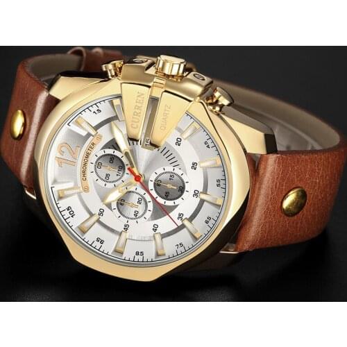 CURREN Men Top Brand Luxury New Fashion Casual Sports Watches Modern Design Quartz Wrist Watch Genuine Leather Strap Male Clock