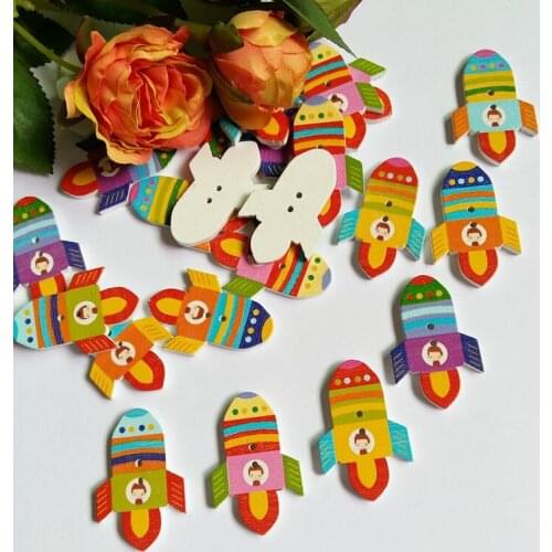 Wooden Buttons rocket Scrapbooking Home Garden Decoration Crafts 120Pcs 2 Holes Mixed Wood Small Button Sewing Buttons