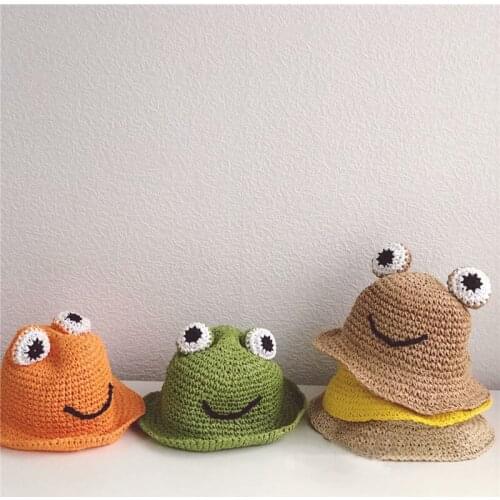 Baby Hat Cute Little Frog Cap for Baby Girl and Baby Boy Childrens Bucket Hat Straw Outdoor and Sunshade Hat Spring and Summer