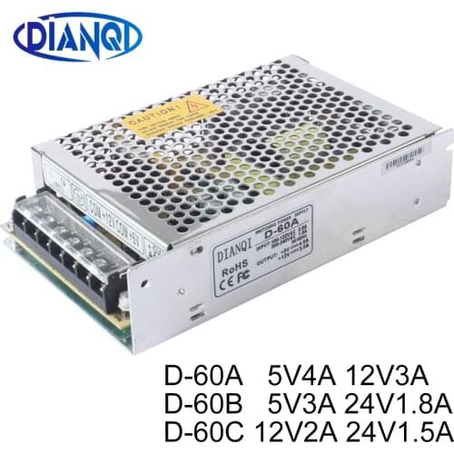 Dual output Switch power supply D-60A 5V4A 12V3A ac dc power suply D-60B 5V3A 24V1.8A ac dc converter D-60C 12V2A 24V1.5A