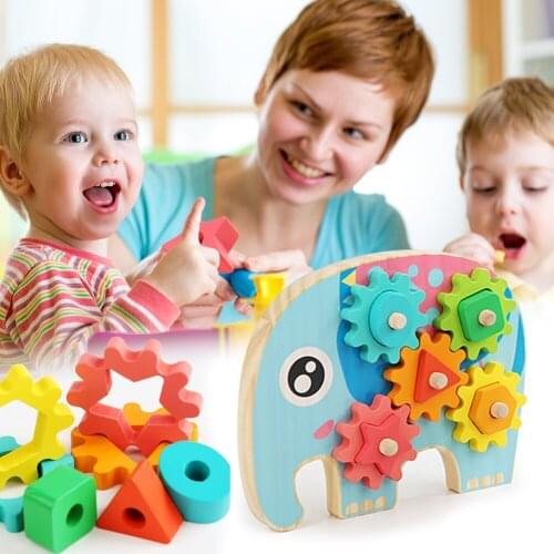 Montessori Intelligent Animal Elephant Owl Gear Block Child Education Assembly Puzzle for Kids Gift Early Education Toy