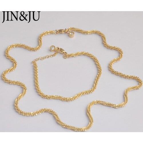 JIN&JU Imitate Diamonds Chain Luxury Quality Bracelets Necklace Set For Men Women Charms Stainless Steel Hot Selling Jewelry