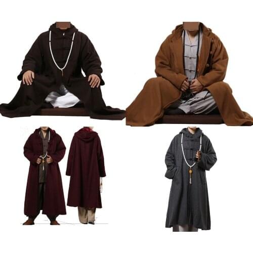 Red/gray/brown unisex Wool tweed winter meditation cloak zen warm coat lay martial arts cape buddhism monks gown top quality