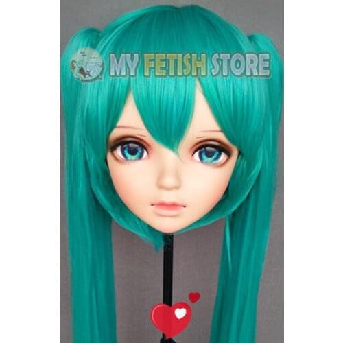 Miao-2)Female Sweet Girl Resin Half Head Kigurumi BJD Eyes Crossdress Cosplay Japanese Anime Role Lolita Mask With Eyes And Wig