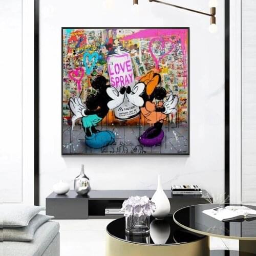 The Love Spray Canvas Painting Mickey Mouse Lovely Posters and Prints Cuadros For Kids Living Room Decoration Unframed