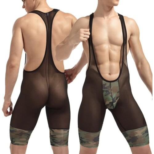 Mans Camouflage shapers sexy clothes piece underwear performance Transparent mesh cafe show pants boy bar tight underwear