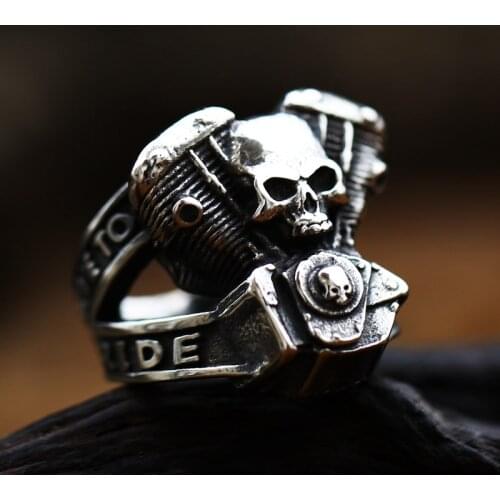 Beier 316L Stainless Steel ring Fashion Locomotive Ring punk Cool Mens Biker Wing Motorcycle Engine Ring LLBR8-555R