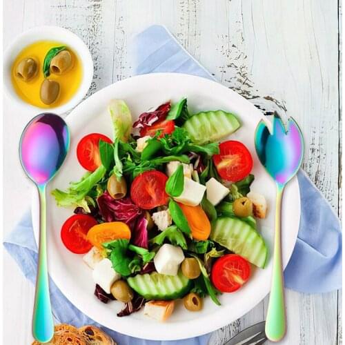 3Pcs Gold Salad Spoon Fork Salad Spoon Stainless Steel Cutlery Set Serving Spoon Set Colorful Unique Spoons Service Spoon Set