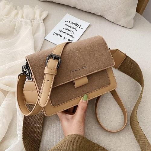 2021 New Trendy Fashion Hit Color Small Square Bag Wide Shoulder Strap Messenger Bag Female Ins Super Fire Shoulder Bag