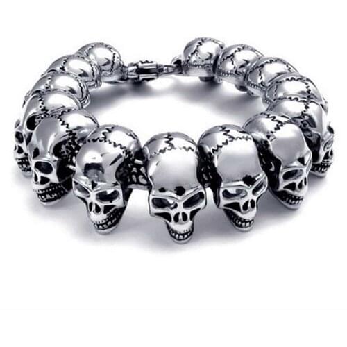 New Arrive Mens Gothic Cool Hip Hop Silver Stainless Steel Skeleton Fashion Bracelet 24mm Never Fade