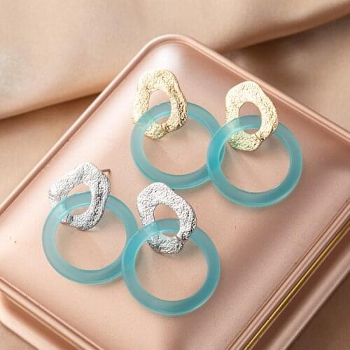 New Fashion Korean Simple Temperament Geometric Oval Hollow Resin Circle Earrings for Women
