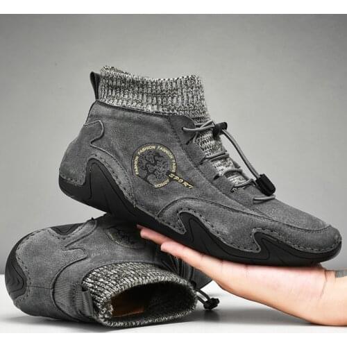 New Men Winter Boots Luxury Leather Boots For Men Winter Snow Casual Shoes Warming Fur Mens Ankle Boots Man Outdoor Zapatos