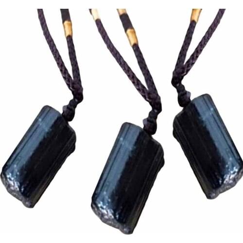 New Trendy Chic Pendant Fashion Black Tourmaline Stone Pendant with Rope Faux Gem Specimen Birthday Gift