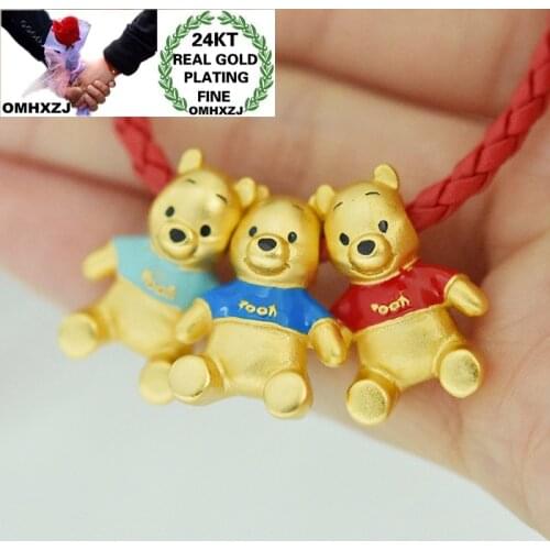 OMHXZJ Wholesale CA349 European Fashion Woman Man Party Birthday Wedding Gift Bear Beads DIY Accessories 24KT Gold Pendant Charm