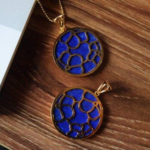 Original unique creative new lapis lazuli round brand pendant necklace niche design sense wild lady silver jewelry