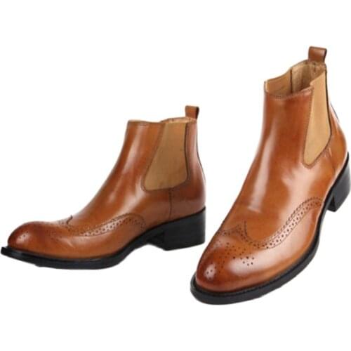 Work boots, high-top set feet, European engraving, cowhide made, short boots, breathable
