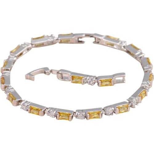 ROLILASON fancy chic design rectangle yellow crystal zircon silver chain Bracelets gift for women fashion jewelry TBS784