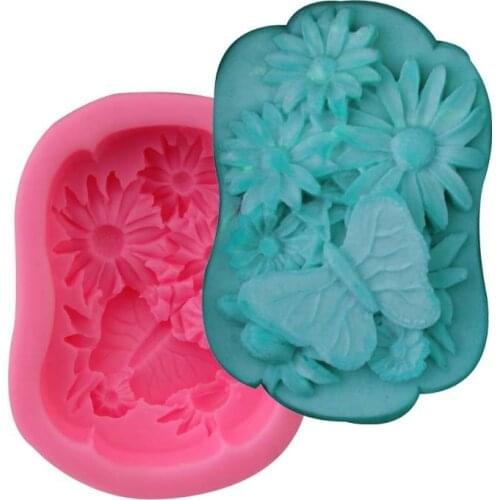 Fondant Soap Mold Butterfly Cute Chrysanthemum DIY Handmade Soap Candle Silicone Mold Carft Molds