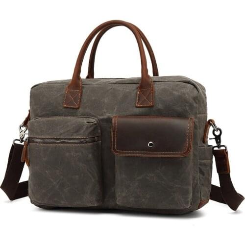 15" Laptop Bag Men Crossbody Bags Retro Waxed Canvas Briefcase Shoulder Bags For Men Waterproof Daily Office Work Messenger Bag