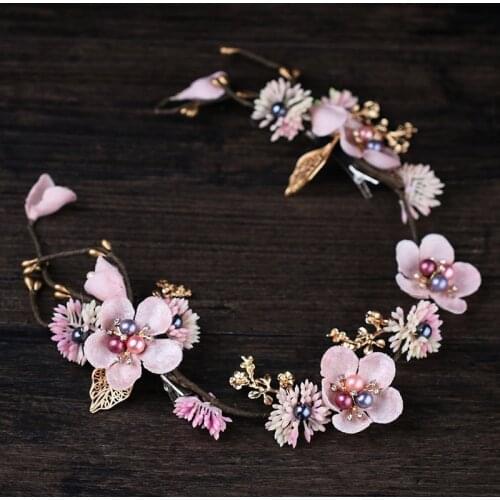Bride Wedding Hair Jewelry Pink Peach Flower Wreath Crown Bridal Hair Headdress Crowns Hair Accessories Party Garlands