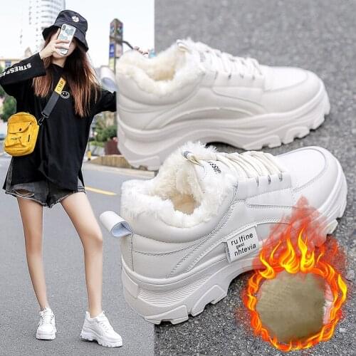 Warm velvet sneakers women shoes 2021 winter fashion new solid color warm cotton shoes waterproof casual shoes women sneakers