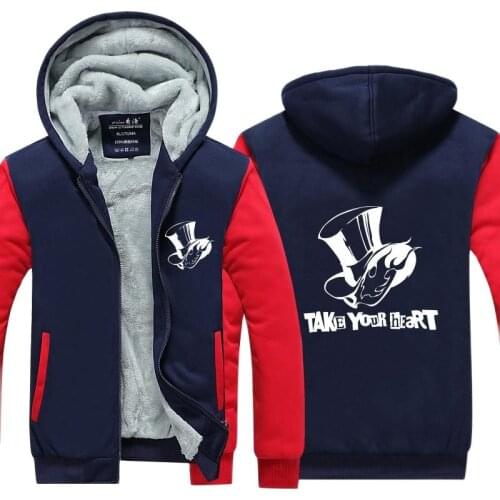 High-Q Unisex Persona 5 Persona5 P5 Thick Fleece Hooded Hoodie Cardigan Jacket Top Coat Sweatshirts