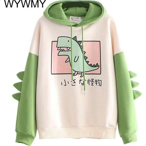 Dinosaur Oversized Cartoon Hoodie Women Fashion Sweatshirt Casual Print Korean Style Thicken Sweatshirt Winter Dino Hoodie Tops