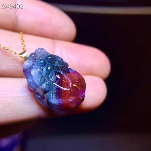 Top Natural Cacoxenite Auralite 23 Purple Red Rutilated Pendant Canada Pi Xiu Carved 21.8/14.2mm Women Necklace Jewelry AAAAA
