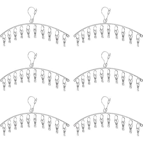 Clothes Hanger with 10 Clips Laundry Drying Rack 6 Pack, Clothes Drying Rack Stainless Steel Sock Hangers Windproof Clip