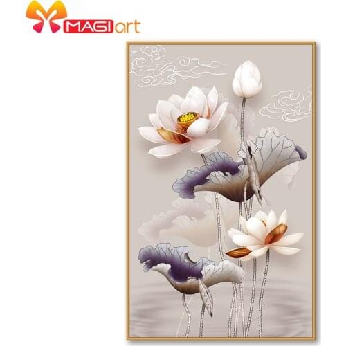 Cross stitch kits Embroidery needlework sets 11CT water soluble canvas patterns 14CT Chinese style water color lotus -NCMF280