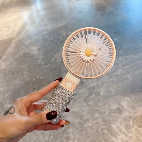 Bling Mini Portable Fan Handheld Fan Inaly Rhinestones Daisies USB Charging Desk Fan Folding Fan Mini Cooler Desk Pink Personal