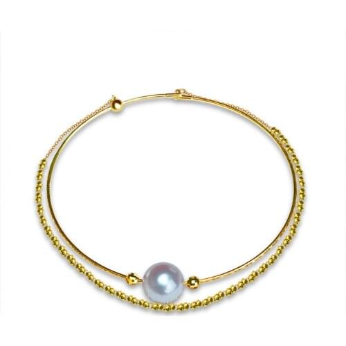 ZHIXI Real 18K Gold Jewelry Double Bracelet 7-8mm Round AKOYA Seawater Pearl Pure Au750 For Women Charm Fine Gift S329