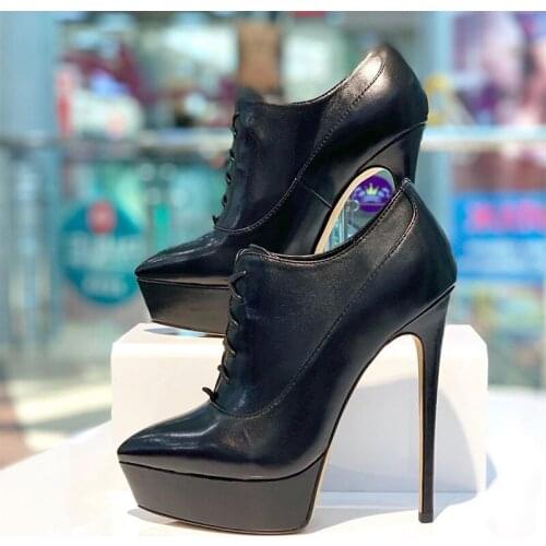 Womens high heels black lace high-heeled shoes waterproof platform with pointed spring / autumn party fashion classic sexy 2019