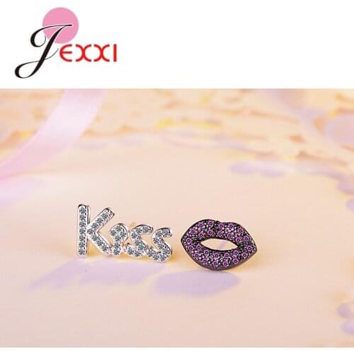 Cool Design Fashion 925 Sterling Silver Asymmetry Earrings Kiss And Lips Decoration Women Girls Party Jewelry Low Price