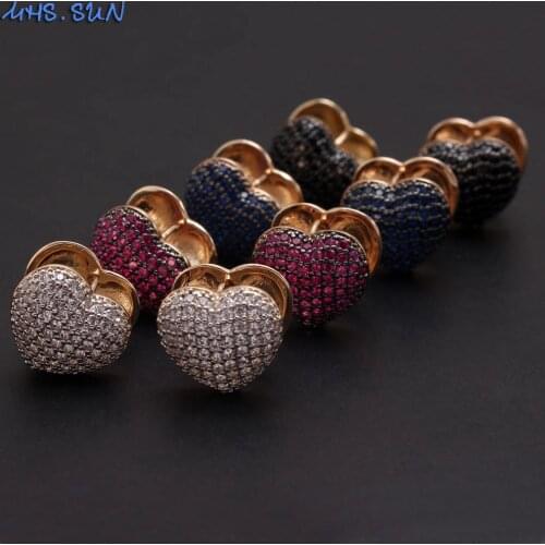 MHS.SUN Vintage Women Cubic Zircon Stud Earrings Fashion Mosaic CZ Earrings Charm Heart Shape Ear Jewelry Valentines Day Gift
