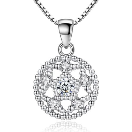 New 925 Sterling Silver Fashion Round Shiny Crystal Ladies`pendant Necklaces Jewelry Female Short Box Chain Drop Shipping Gift