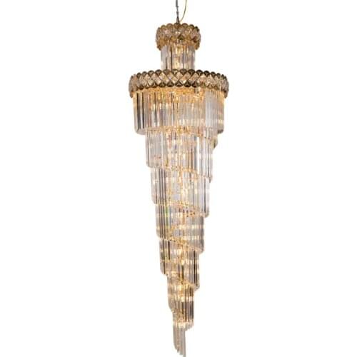 Golden Large Staircase Chandeliers Lighting Luster Luxury Hotel Villa Lobby Indoor Decor K9 Crystal Hanging Lamps Drop Shipping