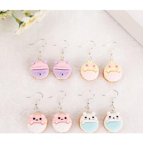 1Pair Drop Earrings Cute Macaron cake Cartoon Food Handmade Flatback Resin Earrings Jewelry For Woman And Children