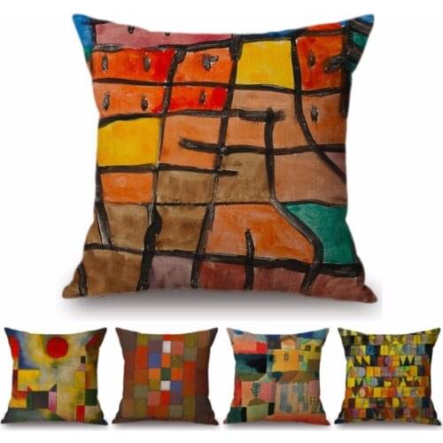 18" Vintage Modern Art Oil Painting Decoration Throw Pillow Case For Gallery Colorful Cotton Linen Geometric Cushion Cover Case