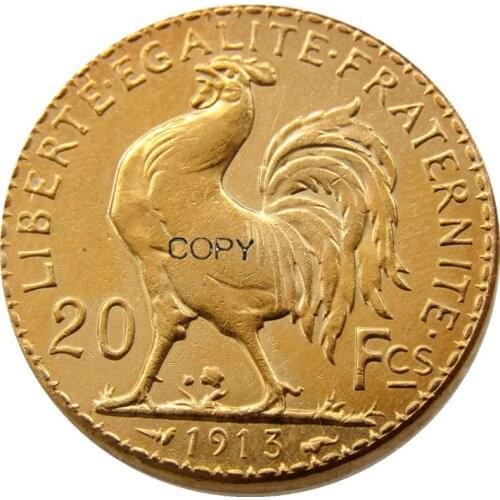 1913 France 20 Franc Rooster Gold Plated Copy Coin