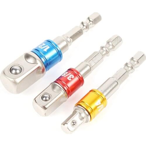 3pcs Drill Socket Adapter for Impact Driver with Hex Shank to Square Socket Drill Bits Bar Extension Set 1/4" 3/8" 1/2 Bit Set