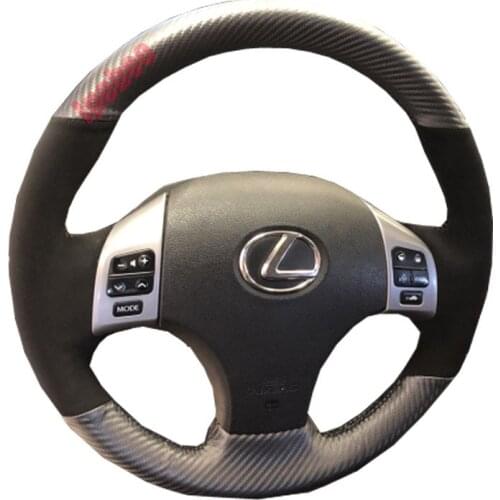 3D Carbon Fiber & Black Suede Leather Black Thread Steering Wheel Hand-stitch on Wrap Cover For Lexus IS250 2007-2015